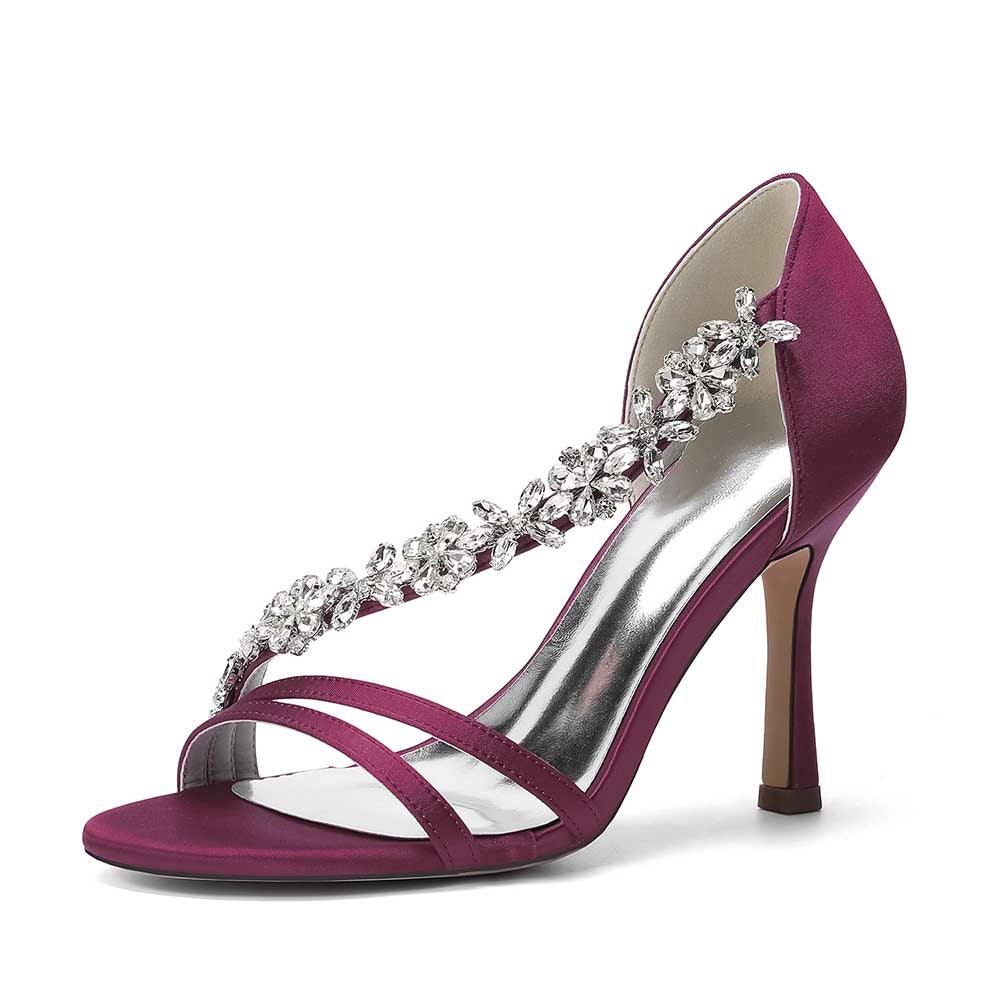 Rhinestone High Heel Sandals | Bridal Wedding Shoes | Open Toe Elegant Dress Footwear