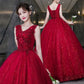 Wine Red Sleeveless V-Neck Sparkly Ball Gown Prom Dress Quinceanera Dress