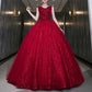 Wine Red Sleeveless V-Neck Sparkly Ball Gown Prom Dress Quinceanera Dress