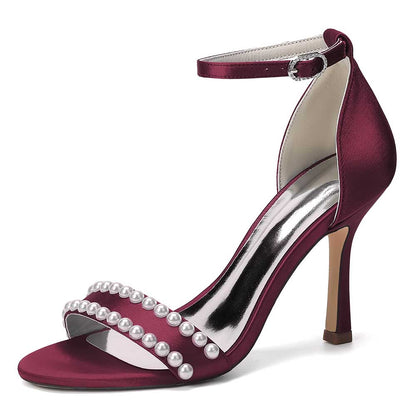 Elegant Women's Pearl Embellished Ankle Strap Stiletto High Heel Sandals - Bridal Wedding & Formal Evening Shoes