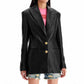 Women 2-Button Faux Leather Jacket V Neck Coat