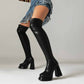 Women Chunky Heel Square Toe Boots Platform Over Knee Boots