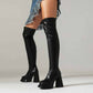 Women Chunky Heel Square Toe Boots Platform Over Knee Boots