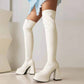 Women Chunky Heel Square Toe Boots Platform Over Knee Boots