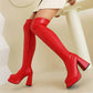 Women Chunky Heel Square Toe Boots Platform Over Knee Boots