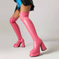 Women Chunky Heel Square Toe Boots Platform Over Knee Boots