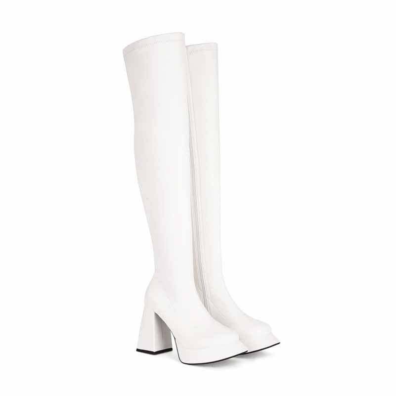 Women Chunky Heel Square Toe Boots Platform Over Knee Boots