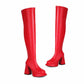 Women Chunky Heel Square Toe Boots Platform Over Knee Boots