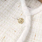 Women Fur Collarless White Blazer Woolen Jacket With Sashes