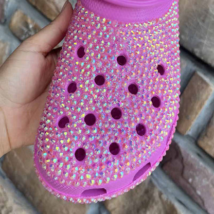 Women Crocs Closed Toe Clog Shoes Rhinestone Beads Mules Slip on Sandals Lilac