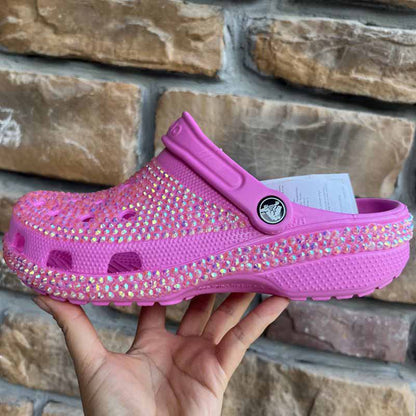 Women Crocs Closed Toe Clog Shoes Rhinestone Beads Mules Slip on Sandals Lilac