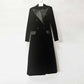 Women Double Breasted Black Velvet Long Blazer Dress Maxi Coat