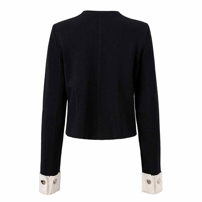 Women Heart Stud Embellished Jacket Round Neck Cardigan Coat