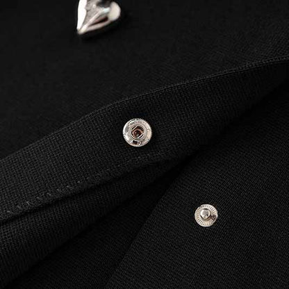 Women Heart Stud Embellished Jacket Round Neck Cardigan Coat