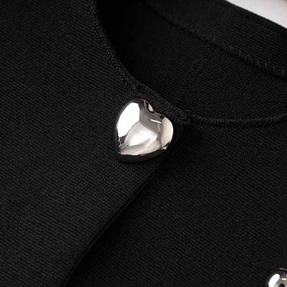 Women Heart Stud Embellished Jacket Round Neck Cardigan Coat