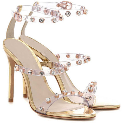 Women High Heels Stiletto Sandals PVC Crystal Embellishments Sandals