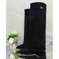 Women Knee High Boots Fold Over Chunky Heel Boots