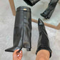 Women Knee High Boots Fold Over Chunky Heel Boots