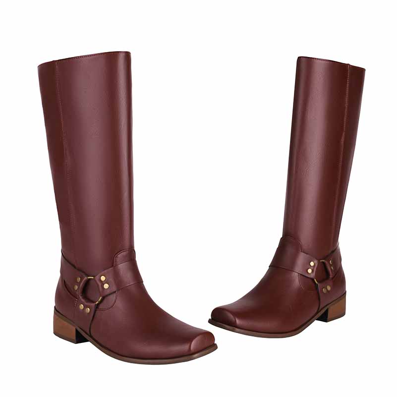 Women Knee High Comfortable Pull On Side Zipper Buckle Riding Boots