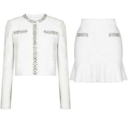 Women Knit Cardigan Jacket + Short Skirt Two Pieces Skirt Suit