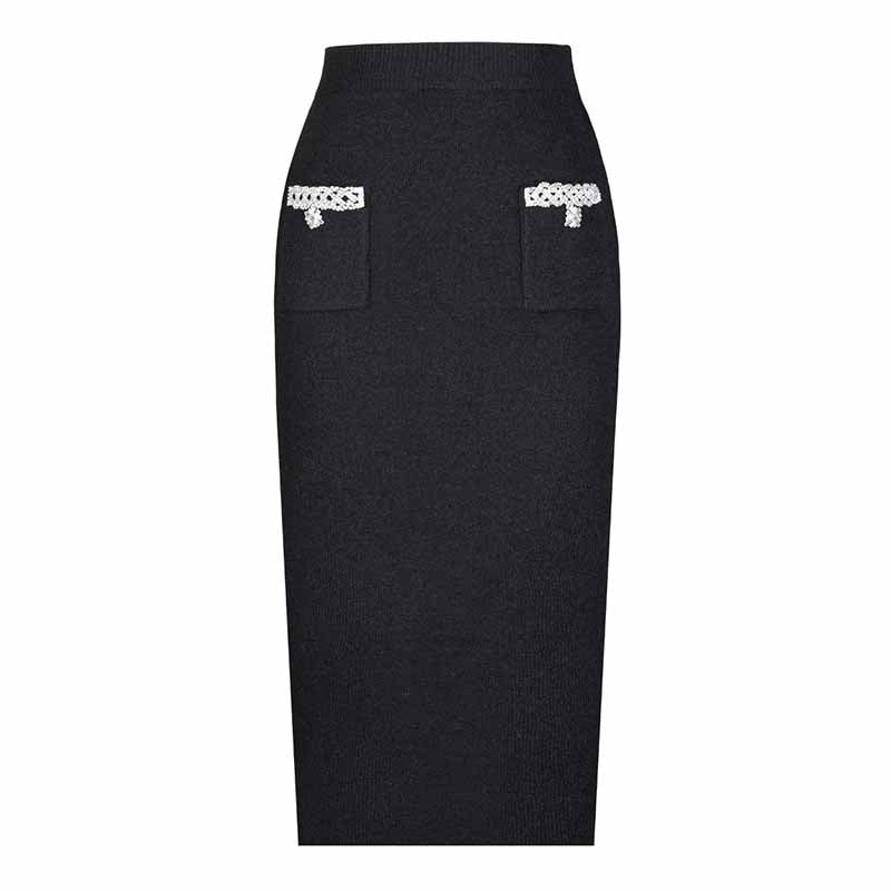 Women Knitted Midi Skirt Suit Two Pieces Set