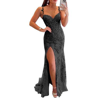 Women Lace Applique Mermaid Prom Dresses Spaghetti Straps Long Wedding Ball Gowns