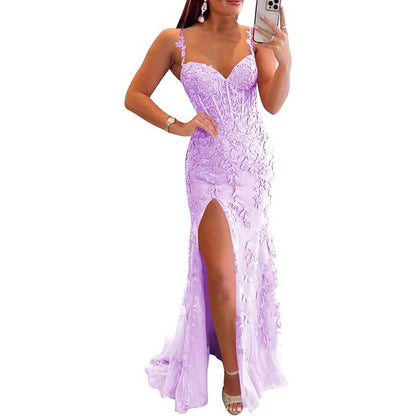 Women Lace Applique Mermaid Prom Dresses Spaghetti Straps Long Wedding Ball Gowns