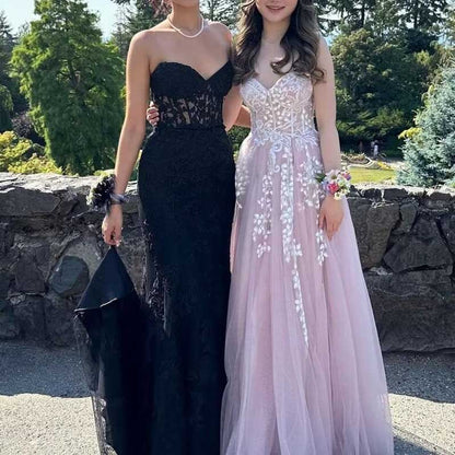 Women Lace Applique Mermaid Prom Dresses Spaghetti Straps Long Wedding Ball Gowns