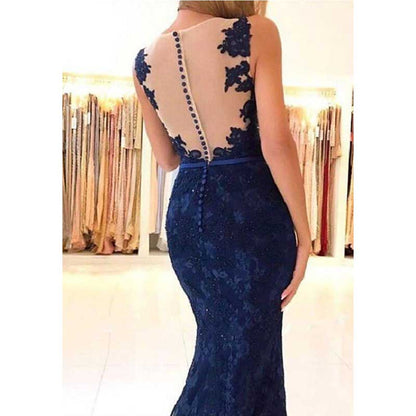 Women Lace Bridesmaid Dress V-Neck Mermaid Long Evening Dress Wedding Ball Gown