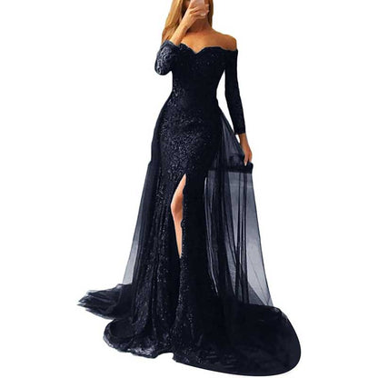 Women Lace Prom Gowns Mermaid Evening Formal Dress Wedding Ball Gowns With Sleeves