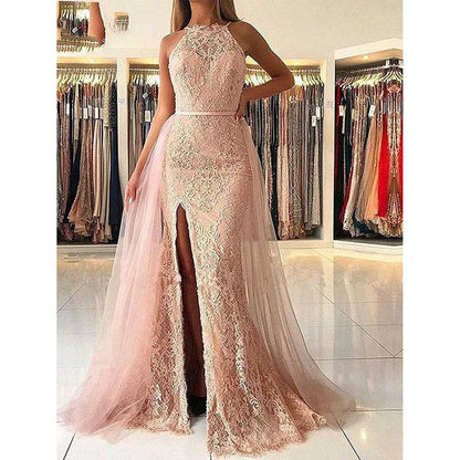 Women Halter Neck Prom Gowns Mermaid Long Evening Dress Wedding Ball Gowns