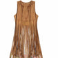 Women Long Suede Fringe Vest Open Front Tassels Cardigan