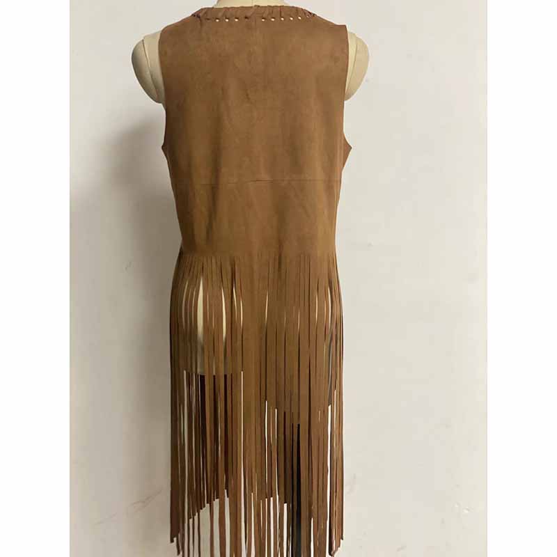 Women Long Suede Fringe Vest Open Front Tassels Cardigan