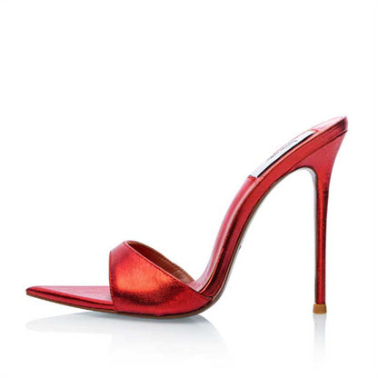 Women Metallic Leather Mules High Heeled Sandals