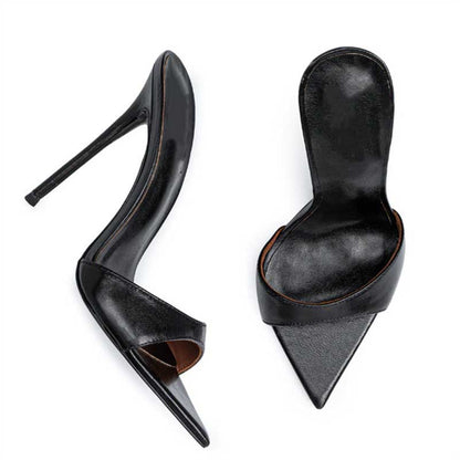 Women Metallic Leather Mules High Heeled Sandals