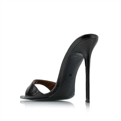 Women Metallic Leather Mules High Heeled Sandals