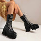 Gothic Steampunk Black Platform Boots Buckle Strap Mid Calf Zipper Boots