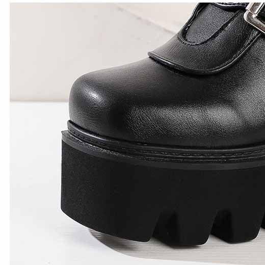 Gothic Steampunk Black Platform Boots Buckle Strap Mid Calf Zipper Boots