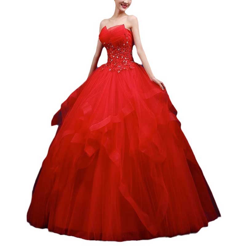 Women Strapless Sleeveless Long Prom Dress Wedding Ball Gown Dress