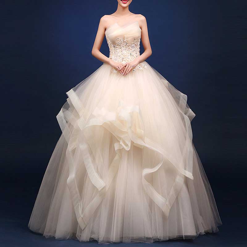 Women Strapless Sleeveless Long Prom Dress Wedding Ball Gown Dress