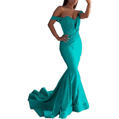 Women Off The Shoulder Mermaid Long Evening Dresses Wedding Ball Gown