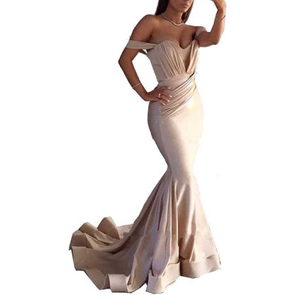 Women Off The Shoulder Mermaid Long Evening Dresses Wedding Ball Gown