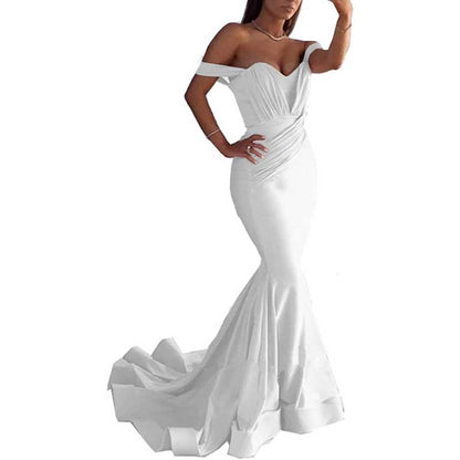 Women Off The Shoulder Mermaid Long Evening Dresses Wedding Ball Gown