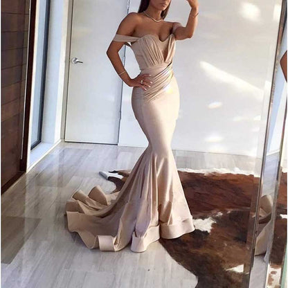 Women Off The Shoulder Mermaid Long Evening Dresses Wedding Ball Gown