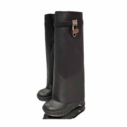 Women's padlock knee high boots with stylish design and durable soles for all-day wear