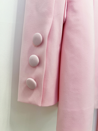Women Pink Suit Set 3D Flower One Button Blazer Flared Pants Two Piece Outfit