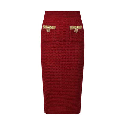 Women Pocket Knitted Cardigan Jacket + Long Skirt Two Pieces Skirt Suit