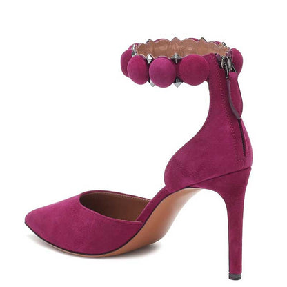 Women Point Toe High Heels Stiletto Studded Pumps