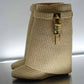 Women Shark Lock Ankle Boots Raffia-Woven Wedge Boots