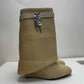 Women Shark Lock Ankle Boots Raffia-Woven Wedge Boots